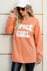 Apricot Ribbed Corded Oversized Sweatshirt