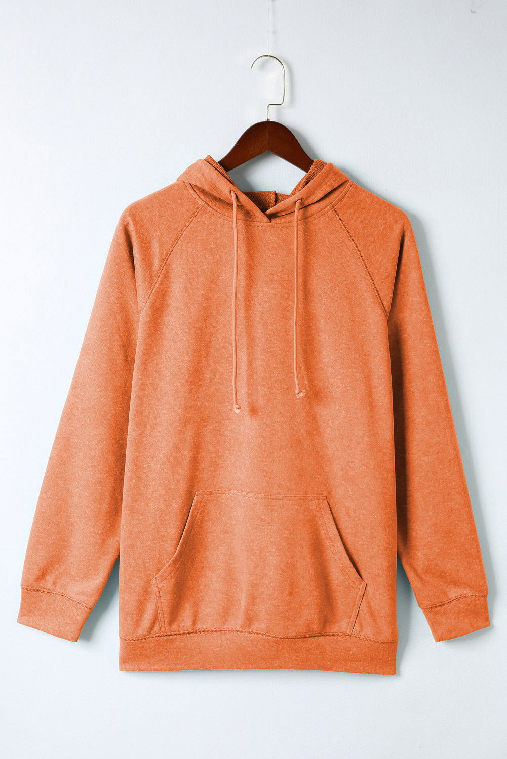 Orange Mineral Wash Kangaroo Pocket Drawstring Pullover Hoodie