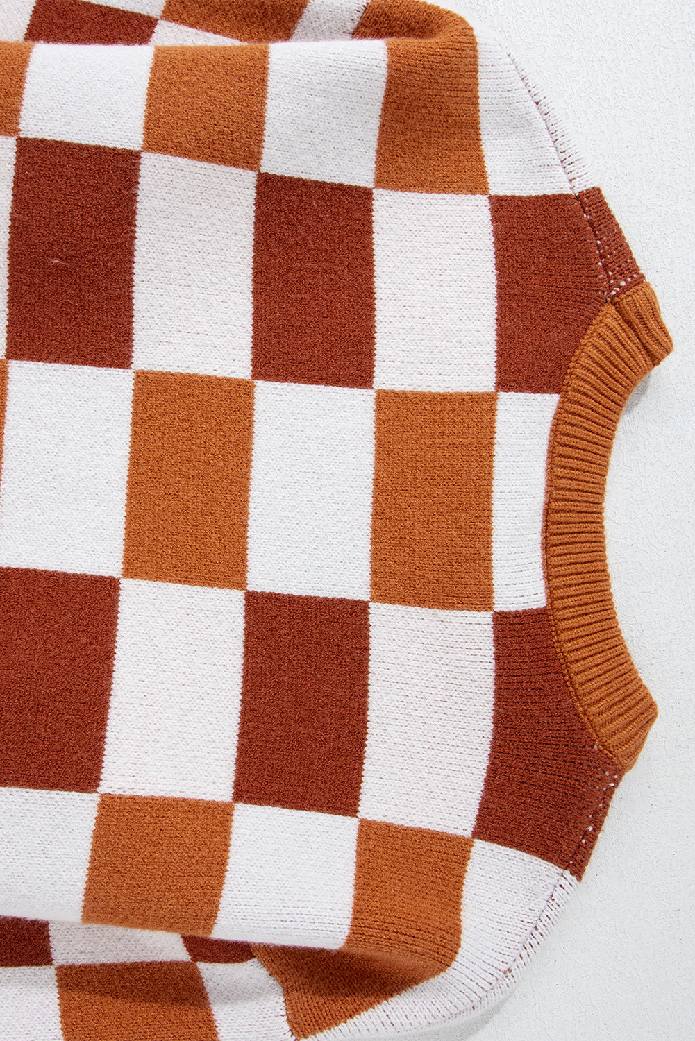 Checkered Ribbed Edge O Neck Drop Shoulder Sweater