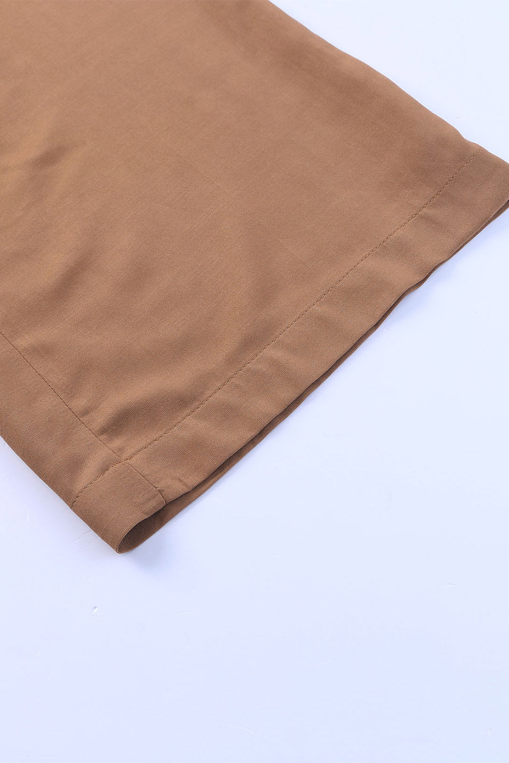 Brown Drawstring Elastic Waist Casual Wide Leg Pants