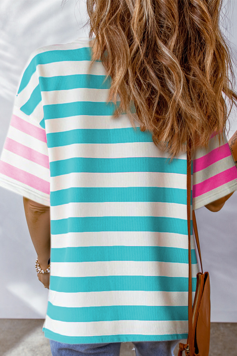 Stripe Contrast Patch Pocket Drop Sleeve T Shirt