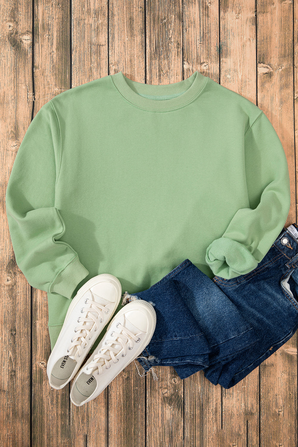 Solid Fleece Lined Drop Shoulder Terry Sweatshirt