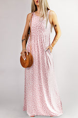 Leopard Print Pocketed Sleeveless Maxi Dress