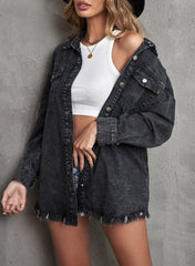 Women's Pocket Raw Hem Button Jacket