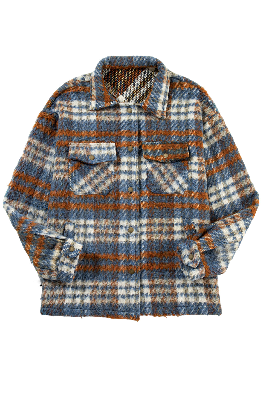 Plaid Print Chest Pockets Turn Down Collar Shacket