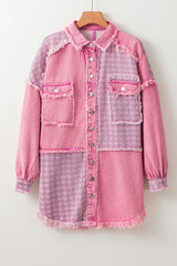 Retro Distressed Houndstooth Patchwork Denim Jacket