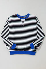 Stripe Oversized Contrast Trim Pullover Sweatshirt