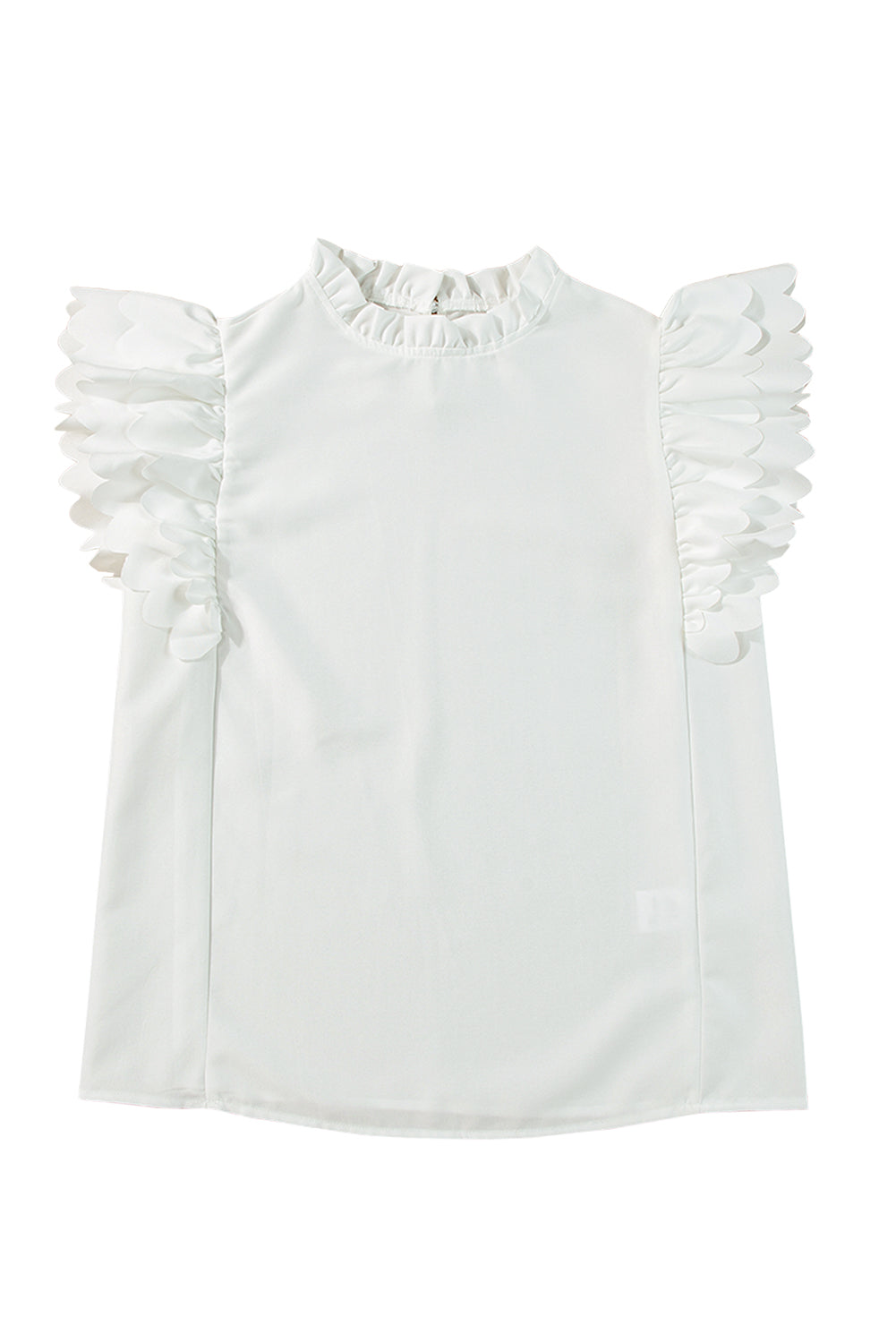 Women's Solid Color Scalloped Ruffle Sleeve Top