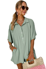 Half Button Collared Loose Romper