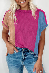 Multicolor Textured Colorblock Crew Neck T Shirt