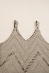 Solid Color Chevron Pointelle Knit Spaghetti Straps Sweater Vest