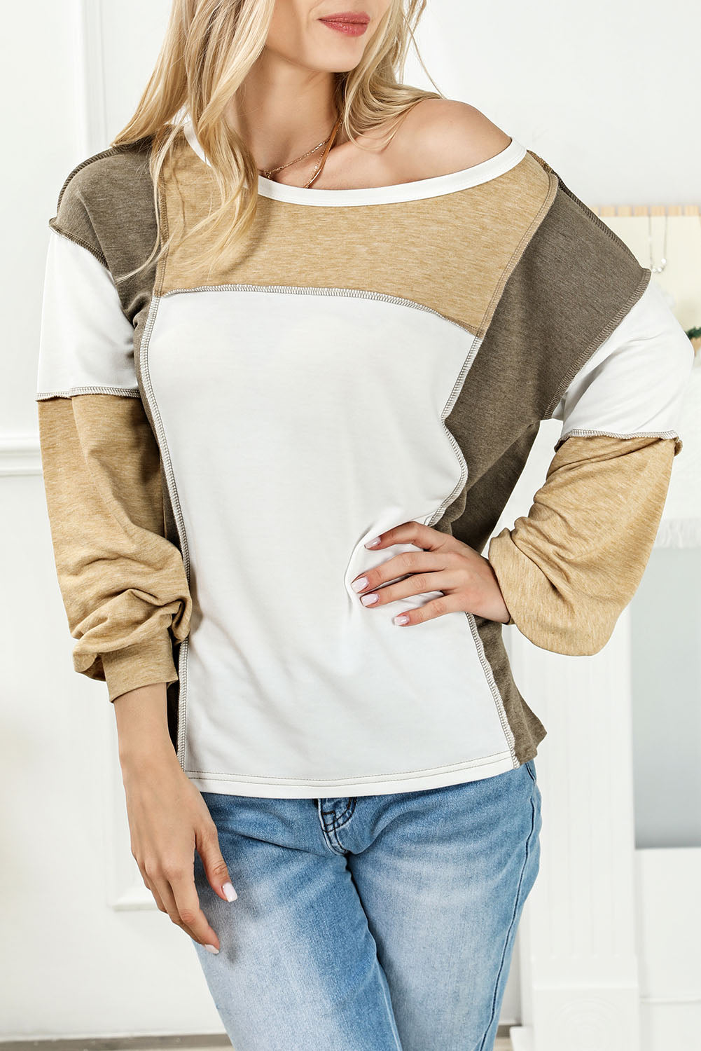 Exposed Seam Color Block Patchwork Top