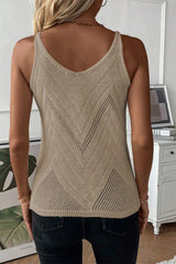 Solid Color Chevron Pointelle Knit Spaghetti Straps Sweater Vest