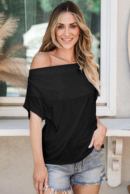 Black Cowl Neck Bat Sleeve T Shirt