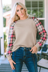 Apricot Quilted Buttoned Neckline Stand Neck Pullover Sweatshirt