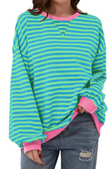 Stripe Oversized Contrast Trim Pullover Sweatshirt