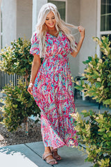 Women's Wrap V Neck Floral Maxi Dress