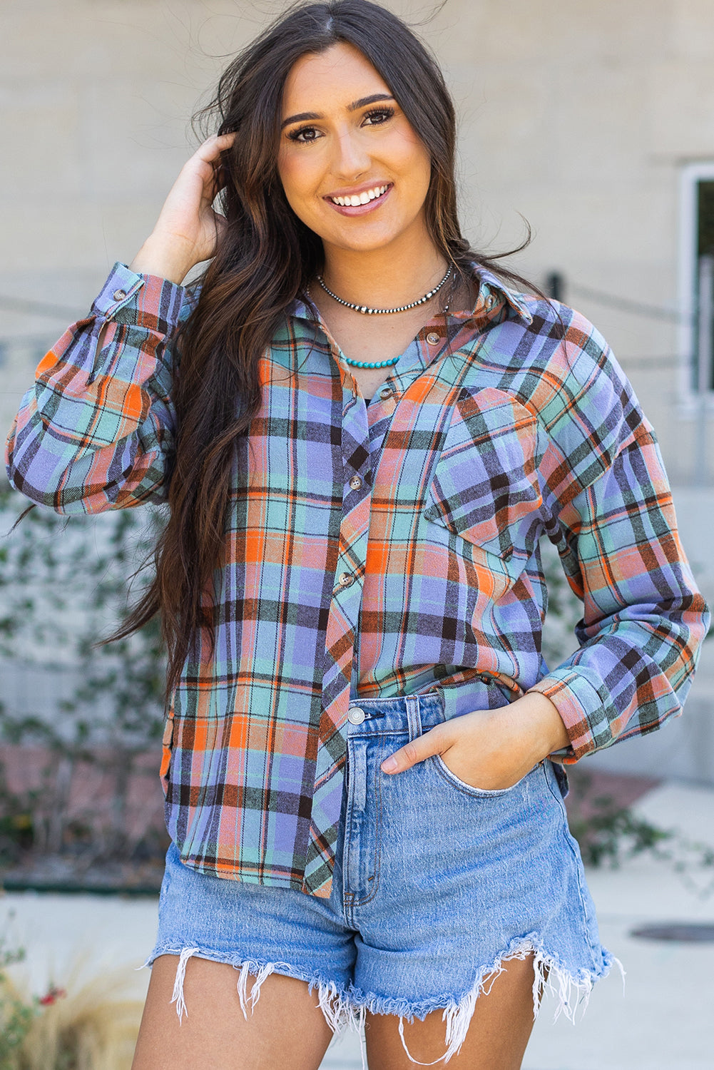 Women's Plaid Print Loose Vintage Shirt