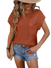 Crewneck Pocket Trim Top Short-sleeved Sweater