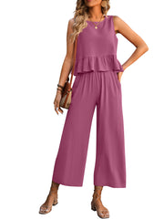 Sleeveless Crop Top Wide Leg Pants  Lounge Matching Sets