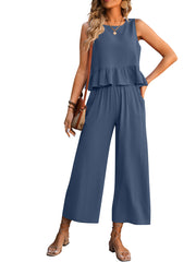 Sleeveless Crop Top Wide Leg Pants  Lounge Matching Sets