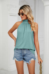 Sleeveless Tie Mock Neck Halter Tops