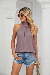 Sleeveless Tie Mock Neck Halter Tops