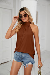 Sleeveless Tie Mock Neck Halter Tops