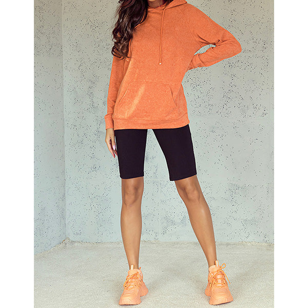 Orange Mineral Wash Kangaroo Pocket Drawstring Pullover Hoodie