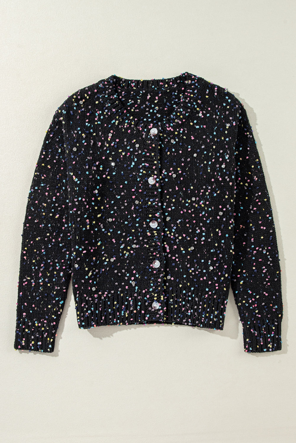 Rhinestone Decor Multicolor Confetti Sweater Cardigan