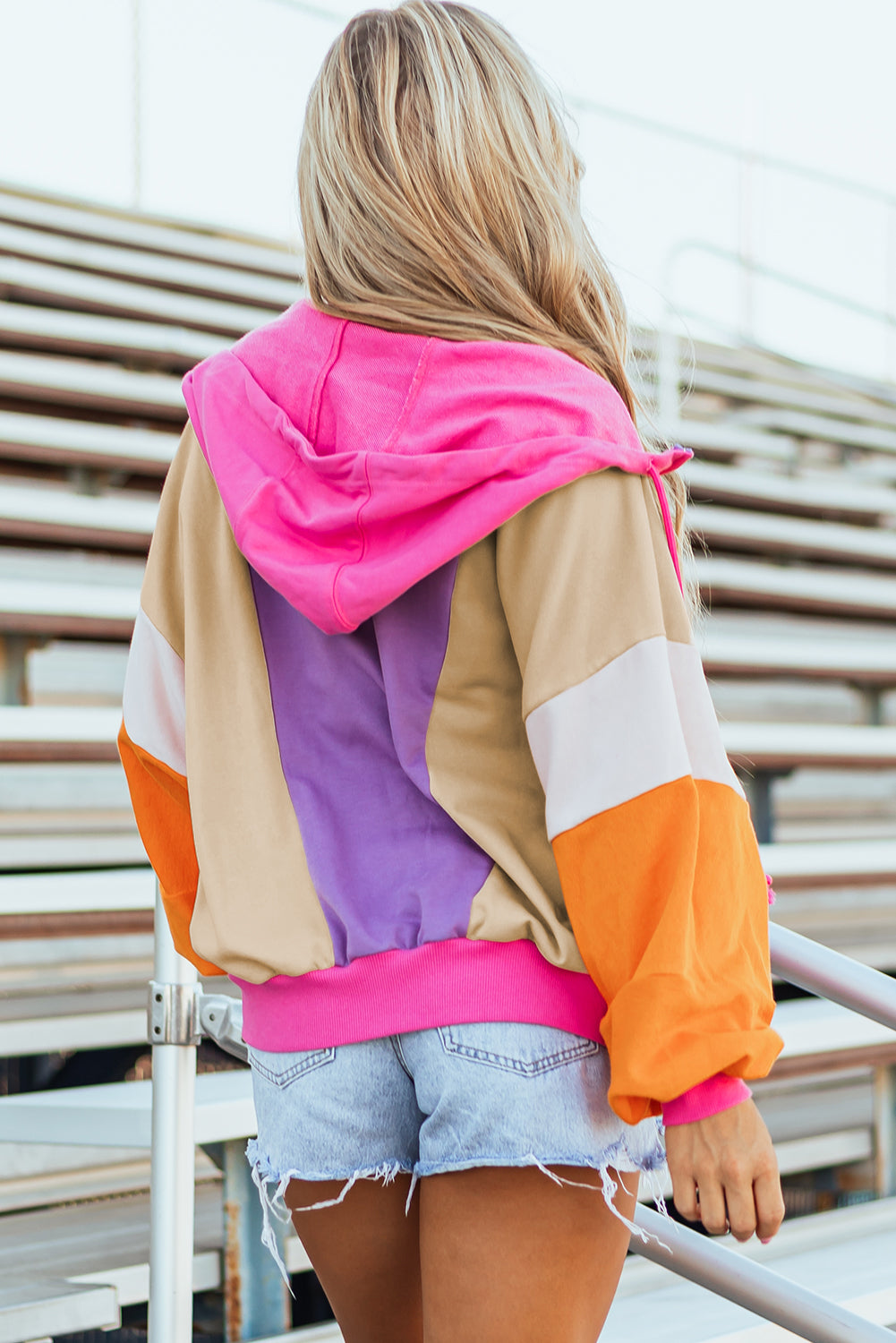 Oversized Colorblock Patchwork Full Zipped Hoodie