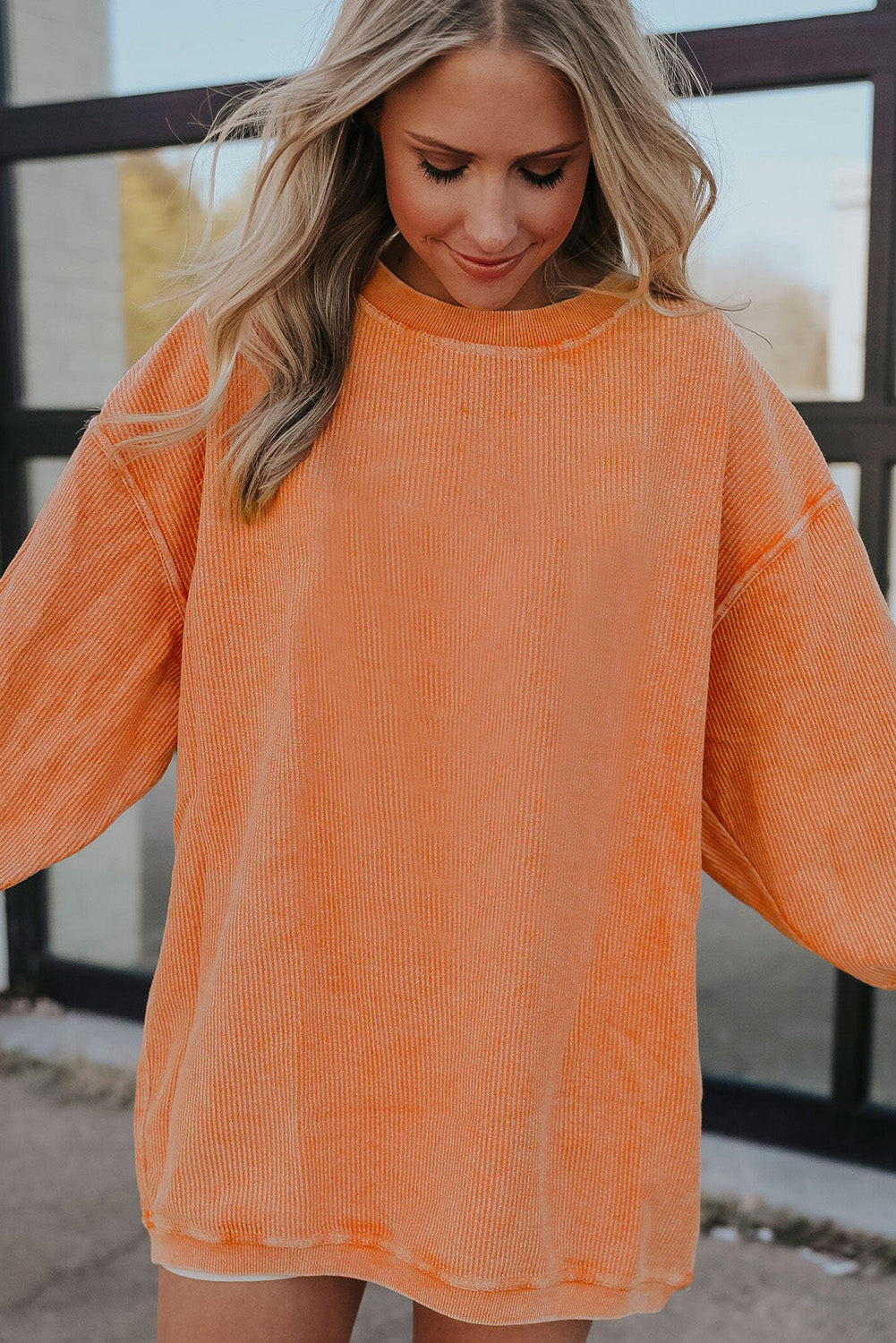 Apricot Ribbed Corded Oversized Sweatshirt