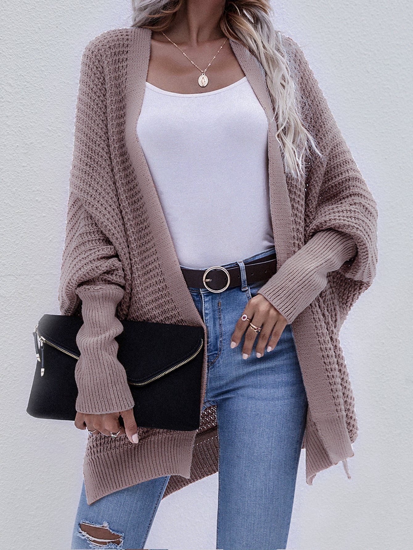 Open Front Cardigan Long Sleeve Chunky Knit Sweater