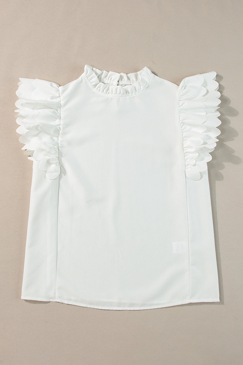 Women's Solid Color Scalloped Ruffle Sleeve Top