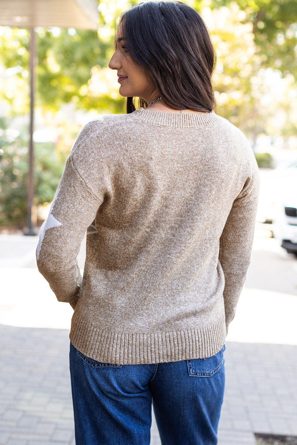 Solid Color Star Pattern Drop Shoulder Sweater