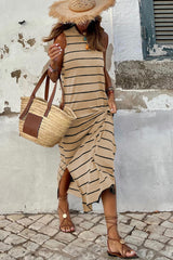 Brown Striped Sleeveless Wide Leg Jumpsuit