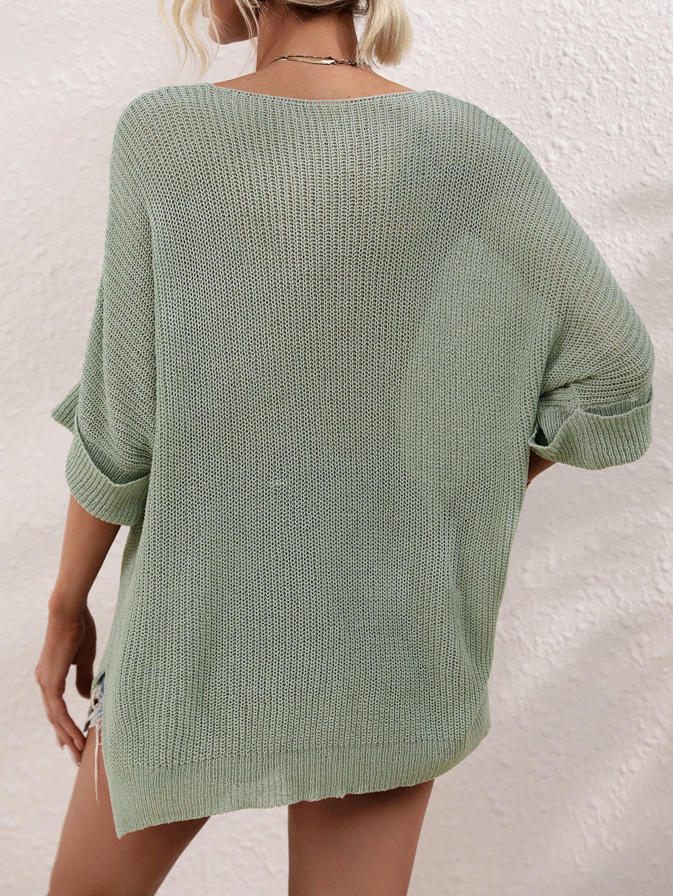 Oversized Crew Neck Solid Color Knit Pullover Sweater Tops