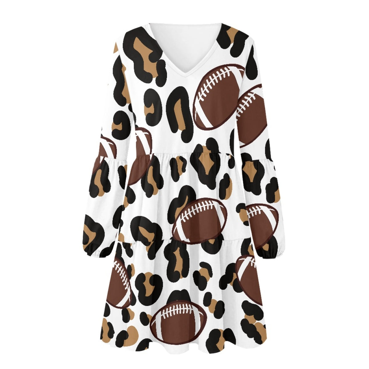 Leopard Rugby Casual Long Sleeve Dress White