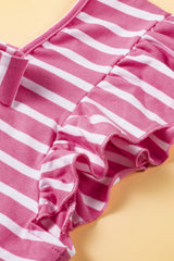 Stripe Butterfly Sleeve V Neck Hollowed Knot Back T Shirt