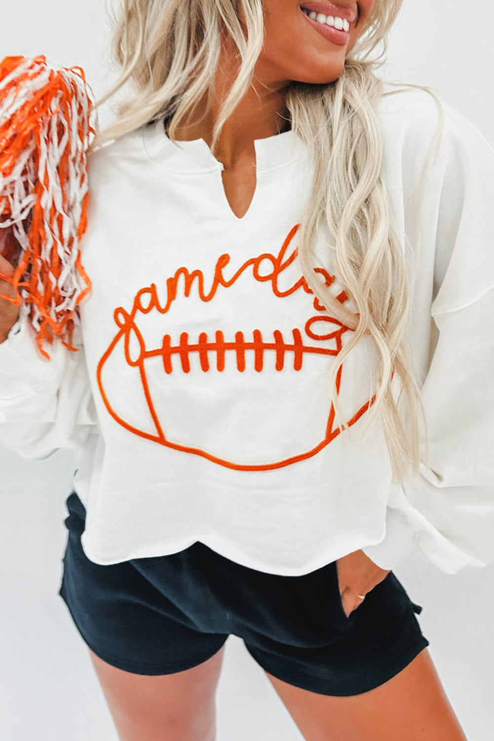 Game Day Lettering Rugby Notched Neck Sweatshirt