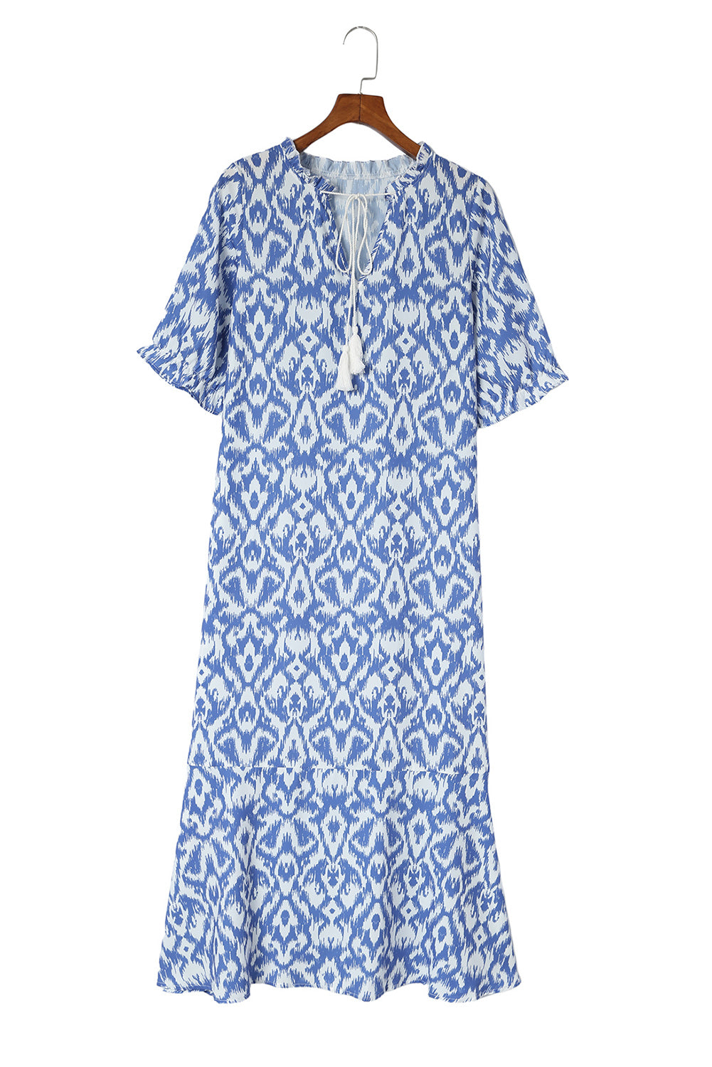 V Neck Casual Geometric Print Maxi Dress