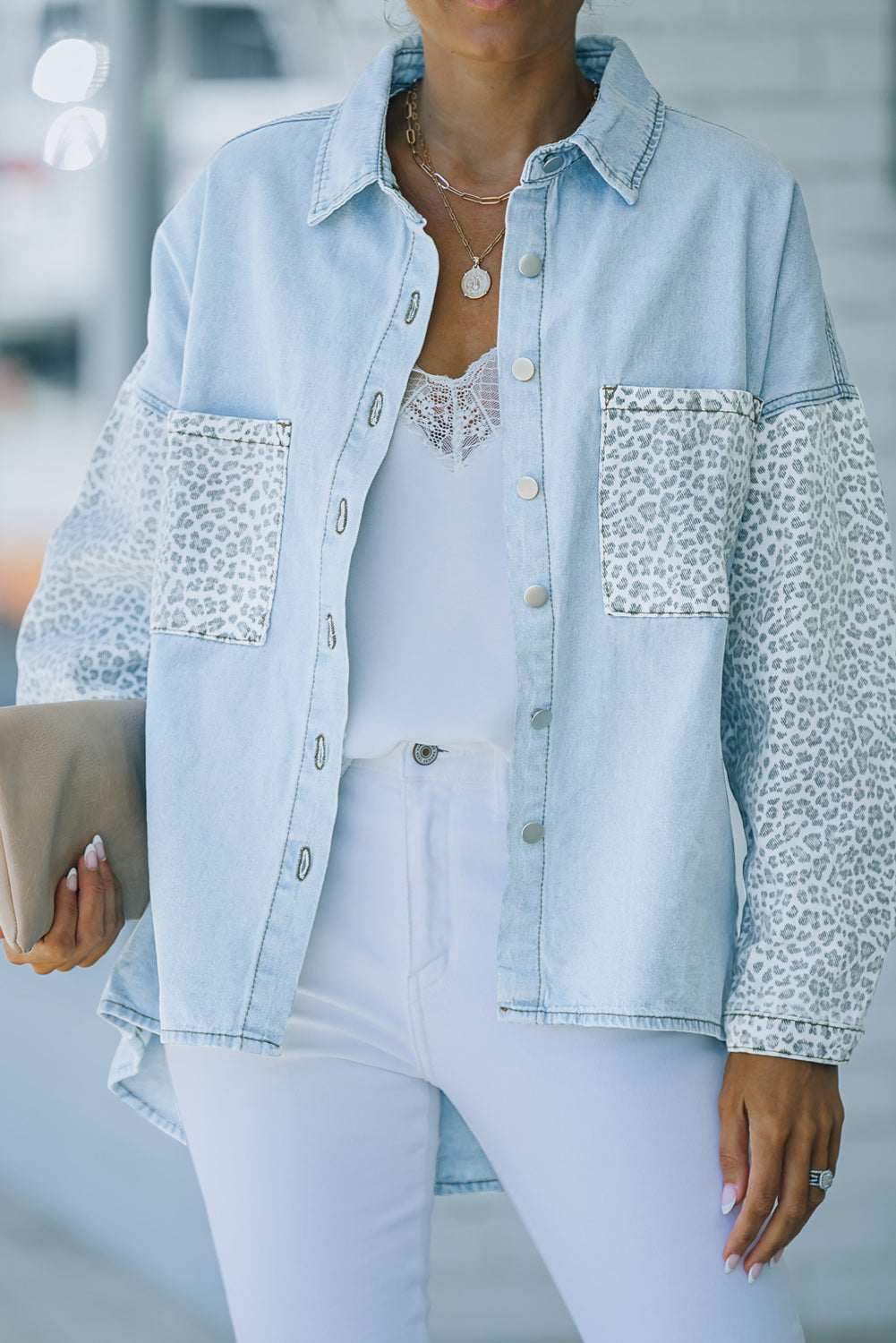 Contrast Leopard Denim Jacket