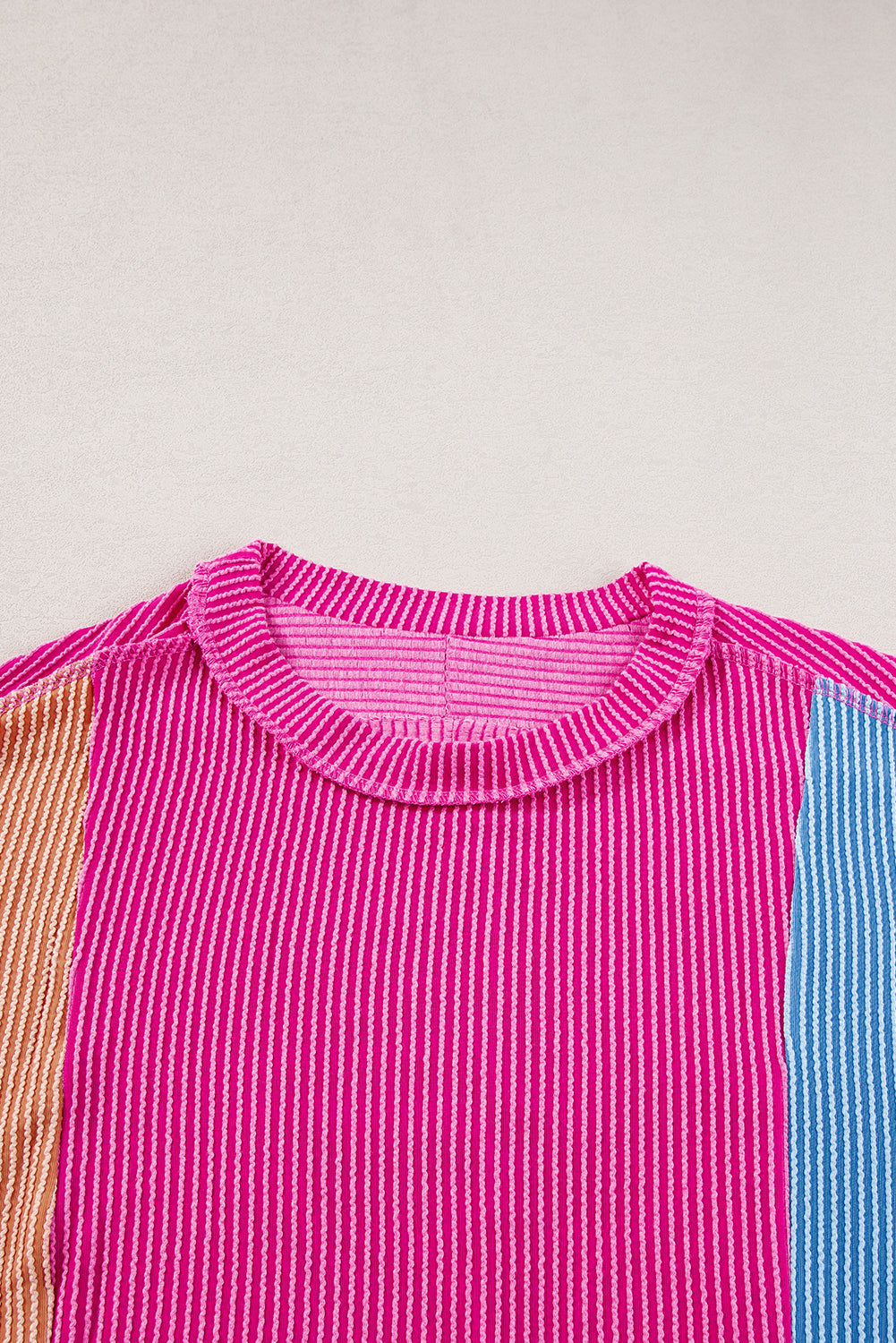 Multicolor Textured Colorblock Crew Neck T Shirt