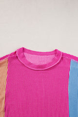 Multicolor Textured Colorblock Crew Neck T Shirt