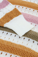 Multicolor Striped Hollowed Knitted Loose Sweater