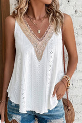 Multicolor Lace Crochet Splicing V Neck Loose Fit Tank Top