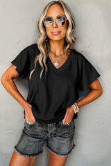 Sapphire Crinkled V Neck Wide Sleeve T-shirt