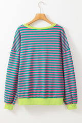 Stripe Oversized Contrast Trim Pullover Sweatshirt