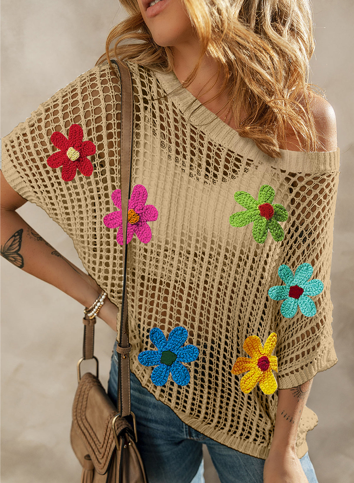 Crochet Flower Hollow-out Sweater T Shirt