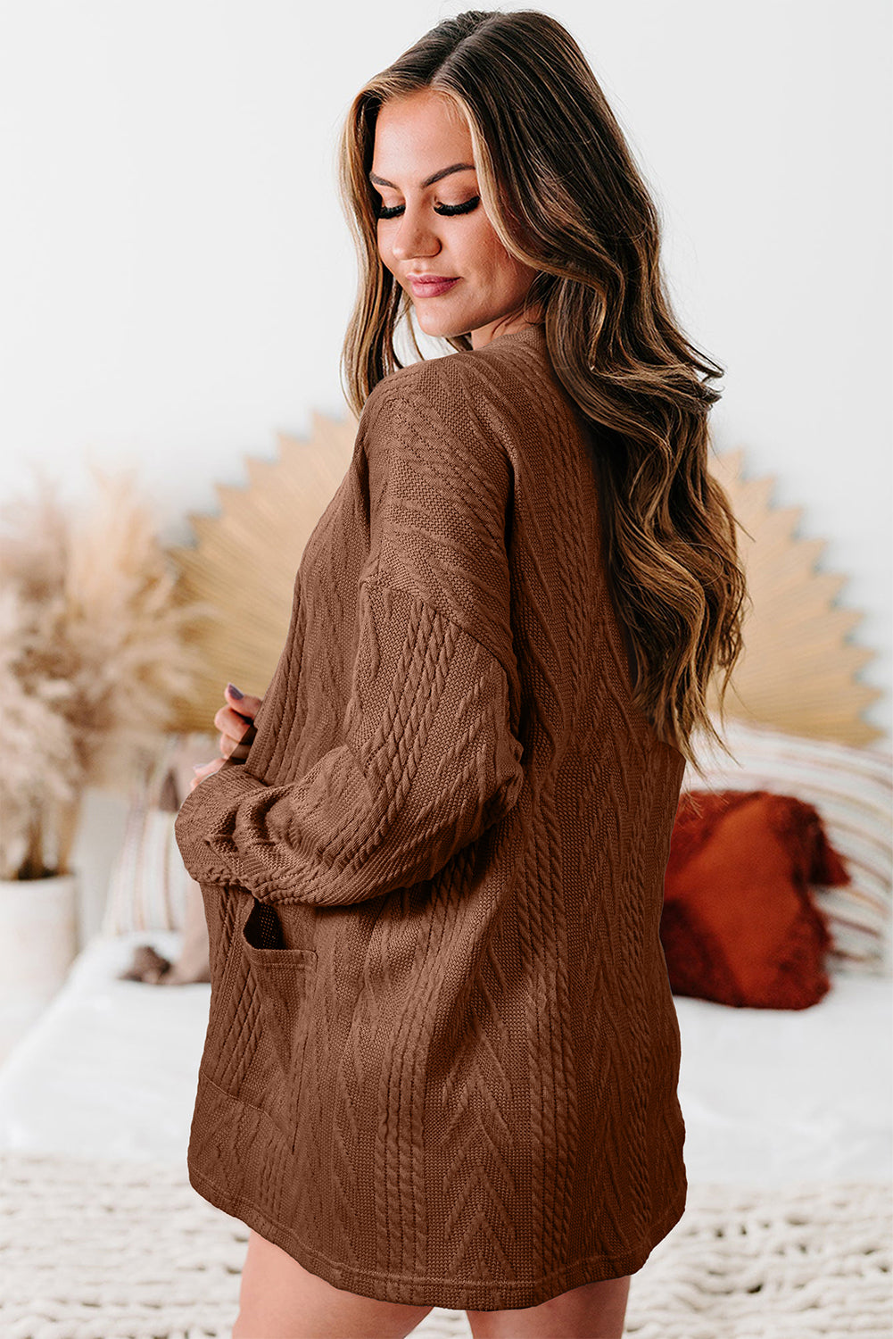 Canton Solid Textured Open Front Cardigan with Pocket